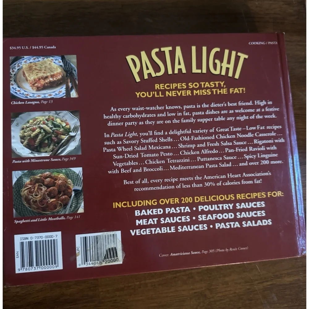 Time-Life Books Editors Pasta Light HC Illustrated 200+ Low Fat Recipes